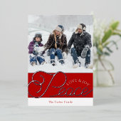 Carte De Vœux En Aluminium Peace Loy Script Red Silver 2-Photo Noël (Debout devant)
