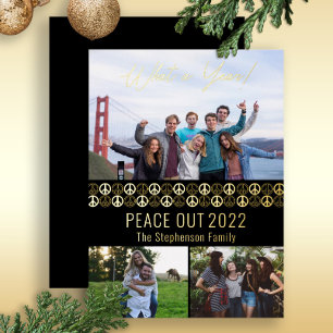 Carte De Vœux En Aluminium Peace Out 2023 What A Year 3 Photo Collage - Noir