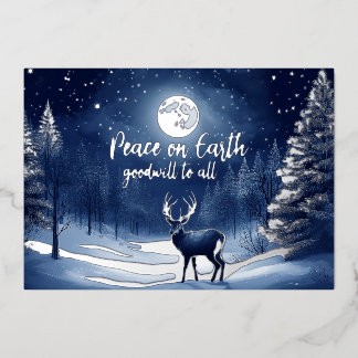 Carte De Vœux En Aluminium Peaceful Snow Winter Forest Full Moon and Buck