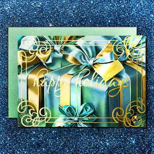 Carte De Vœux En Aluminium Peinture de cadeaux de Noël vert menthe bleu
