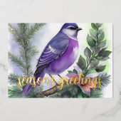 Carte De Vœux En Aluminium Peinture d'oiseaux d'hiver pourpre (Recto)