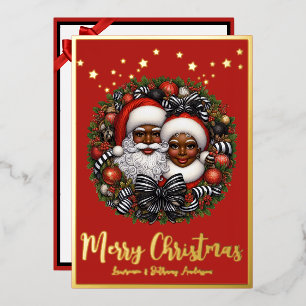Carte De Vœux En Aluminium Père Noël afro-américain & Madame Claus