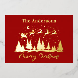 Carte De Vœux En Aluminium Père Noël de Noël et traîneau à rennes