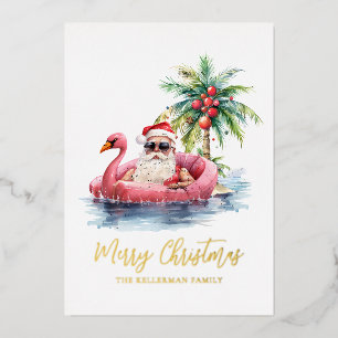 Carte De Vœux En Aluminium Père Noël Plage Tropicale Noël