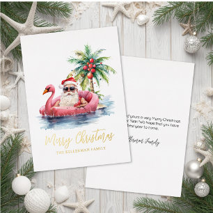 Carte De Vœux En Aluminium Père Noël Plage Tropicale Noël