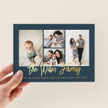 Carte De Vœux En Aluminium Personalized Family Name 4 Photo Collage<br><div class="desc">Spread love with this personalized holiday photo card that features a photo collage and your family name. Add an additional photo and text to the back. To customize even further,  click on the “Edit using Design Tool.” Shop holiday cards and much more at www.zazzle.com/store/nbpaperco</div>