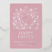 Carte De Vœux En Aluminium Personalized Spring Easter Bunny Gold Floral (Recto)