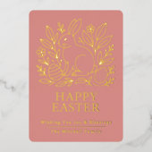 Carte De Vœux En Aluminium Personalized Spring Easter Bunny Gold Floral (Recto)