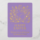 Carte De Vœux En Aluminium Personalized Spring Easter Bunny Gold Floral (Recto)