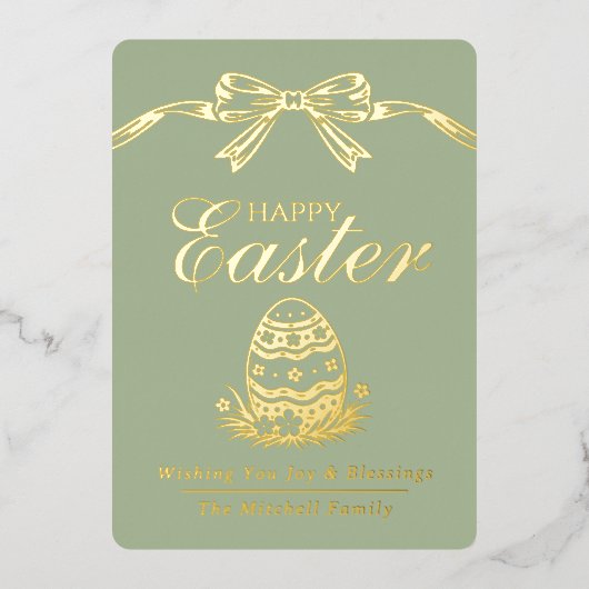 Carte De Vœux En Aluminium Personalized Spring Easter Egg Gold Bow (Recto)