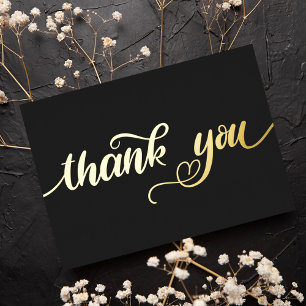 Carte De Vœux En Aluminium Personnalisé Minimal moderne Coeur mou Noir Merci