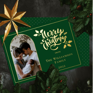 Carte De Vœux En Aluminium Photo Arté Joyeux Noël et Holly sur Vert