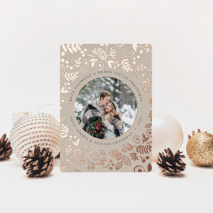 Carte De Vœux En Aluminium Photo botanique d'hiver Rose Gold