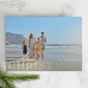 Carte De Vœux En Aluminium Photo classique élégante   Joyeux Noël d'or
