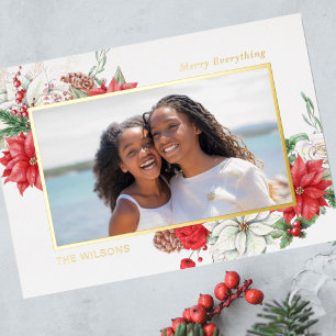 Carte De Vœux En Aluminium Photo de baies de houx poinsettias cône de pin