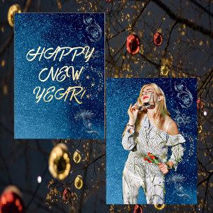 Carte De Vœux En Aluminium Photo de Bonne Année scintillante bleue pour petit