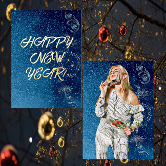 Carte De Vœux En Aluminium Photo de Bonne Année scintillante bleue pour petit