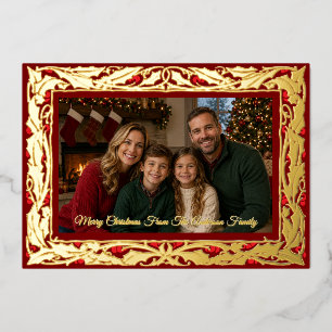 Carte De Vœux En Aluminium Photo de bordure de houx Noël