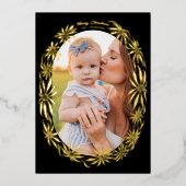 Carte De Vœux En Aluminium Photo de cadre ovale rétro poinsettia (Recto)