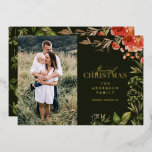 Carte De Vœux En Aluminium Photo de cerf feuillage rustique de Noël rouge et<br><div class="desc">Happiest Holidays aquarelle feuillage en cerf photo Noël carte de vacances. Photo de cerf feuillage rustique de Noël rouge et vert</div>