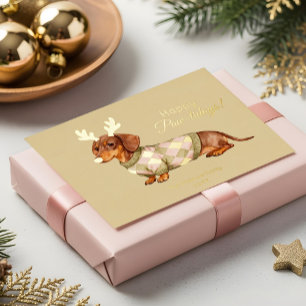 Carte De Vœux En Aluminium Photo de chien teckel en pull à carreaux de Noël