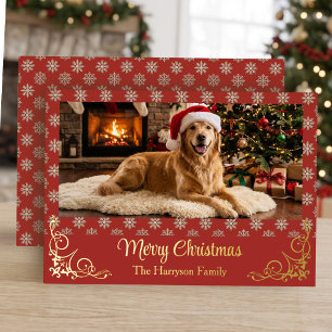 Carte De Vœux En Aluminium Photo de compagnie Golden Retriever Noël feuille d