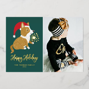 Carte De Vœux En Aluminium Photo de Corgi Santa mignon Joyeuses Fêtes