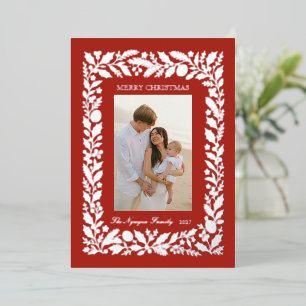 Carte De Vœux En Aluminium Photo de famille botanique rouge et blanc pour Noë