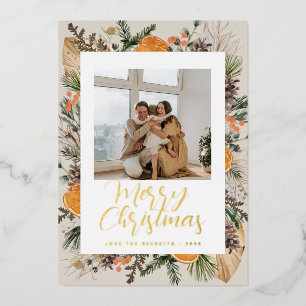 Carte De Vœux En Aluminium Photo de famille botanique séchée Boho Noël