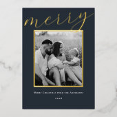 Carte De Vœux En Aluminium Photo de famille classique de la marine foncée et (Recto)