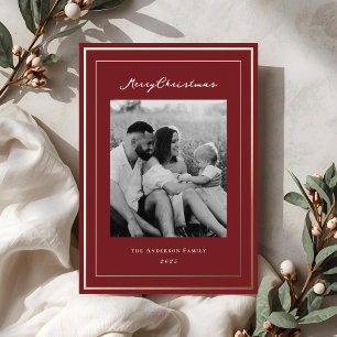 Carte De Vœux En Aluminium Photo de famille classique de Noël avec cadre roug