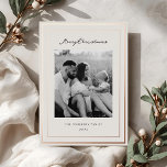 Carte De Vœux En Aluminium Photo de famille classique en beige et Rose Gold F<br><div class="desc">Cartes de Noël vintage Classic à deux faces avec cadre en feuille d'or rose sur arrière - plan de couleur beige avec photo de famille personnalisée et messages de vacances.</div>