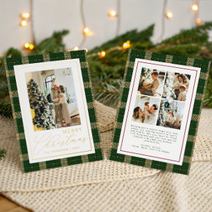 Carte De Vœux En Aluminium Photo de famille classique vert à carreaux de Noël