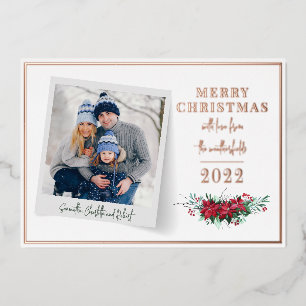 Carte De Vœux En Aluminium Photo de famille de Noël Rose botanique Or