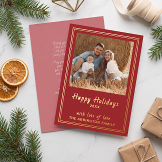 Carte De Vœux En Aluminium Photo de famille Elegant Red Gold Foil Joyeuses Fê