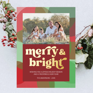 Carte De Vœux En Aluminium Photo de famille Joyeux Bright Coloré Rouge Retro