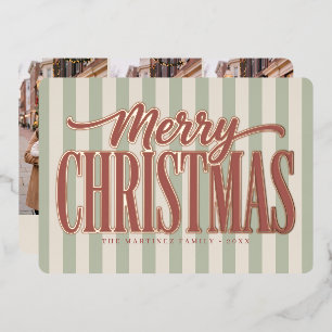 Carte De Vœux En Aluminium Photo de famille joyeux Noël rayé rétro