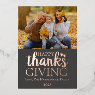 Carte De Vœux En Aluminium Photo de famille moderne de Thanksgiving avec rose