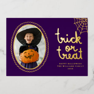 Carte De Vœux En Aluminium Photo de Halloween Trick Or Treat à cadre dessiné