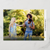 Carte De Vœux En Aluminium Photo de houx de Noël Paix & Amour Or (Recto)