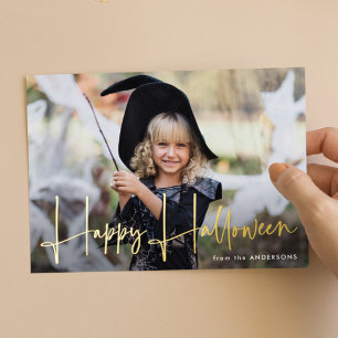 Carte De Vœux En Aluminium Photo de Joyeux Halloween avec écriture manuscrite