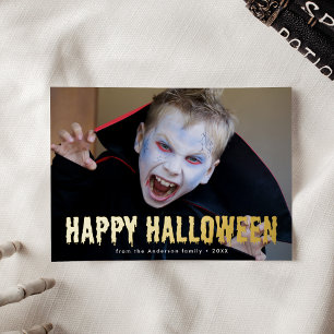 Carte De Vœux En Aluminium Photo de Joyeux Halloween avec gouttes de sang