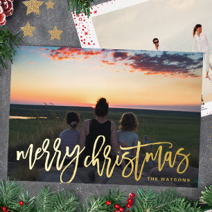Carte De Vœux En Aluminium Photo de Joyeux Noël écrit à la main en or