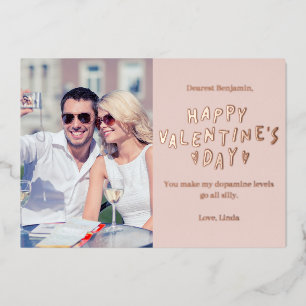 Carte De Vœux En Aluminium Photo de la Saint-Valentin HAPPY Rose Gold Élégant