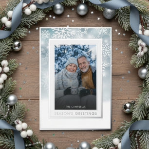Carte De Vœux En Aluminium Photo de la saison de salutation classique Bleu bl