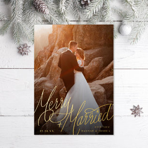 Carte De Vœux En Aluminium Photo de lettrage manuel Merry and Married