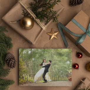 Carte De Vœux En Aluminium Photo de mariage de Noël élégant pour jeunes marié