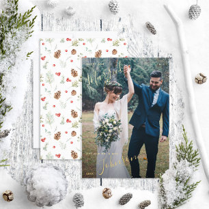 Carte De Vœux En Aluminium Photo de Mariage Joyeux et Marié Pine Berry