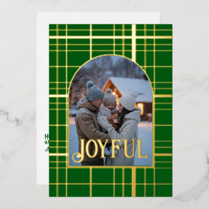 Carte De Vœux En Aluminium Photo de Noël au vichy vert et or