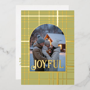 Carte De Vœux En Aluminium Photo de Noël au vichy vert olive et or